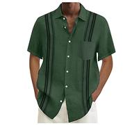 Hemd Herren Kurzarm Männer Button Down Shirt Kurzarm Hawaiian Shirt Blumen Druck Hawaiihemd Regular Fit Sommerhemd Freizeithemden Leicht Luftig Outdoor Strand Leinen Kurzarmhemd Herren B Green L