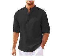 Hemd Herren Kurzarm Muscle Shirt Herren Trikot Herren MäNner Waffel Einfarbig Henley Shirt Stehkragen Halber ÄRmel Basic Tshirts Sommer Slim Fit Hemd BüGelmaschine (Schwarz, L)