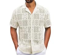 Hemd Herren Kurzarm Sommer Casual Hemden Mode Atmungsaktiv Casual Baumwolle Freizeithemd Regular Fit Henley Shirt Freizeit T-Shirt Einfarbiges Polohemd Bequem Strandhemd Sommerhemd