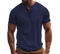 Hemd Herren Kurzarm Sommer Locker Henley Shirt Regular Fit Freizeithemd Vintage Tshirt Rundhals Sommerhemd Bequeme Urlaubshemd T-Shirt Einfarbig Strandhemd Casual Kurzarmshirt Lockere Basic Shirt