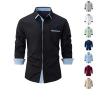 Hemd Herren Langarm Bügelfrei Button Down Businesshemd Faltenfrei Freizeithemd Reverskragen Anzug Hemden Regular Fit Arbeitshemd Bequeme Oberteile Einfarbig Langarmshirt Lockere Sommerhemd