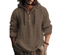 Hemd Herren Langarm Hemden Button Down Shirts Kapuzenpullover Pullover Dünner Baseball-Sweatshirt Leinenhemd Herren mit Kapuze Vintage Hoodie Dünn Hawaii Hemd Männer Einfarbig Lässig Sommerhemd