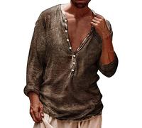 Hemd Herren Langarm Henley Shirt Männer Freizeithemd Vintage Casual Leicht Baumwolle Slim Fit T-Shirt Langarmshirts Henley-Shirt