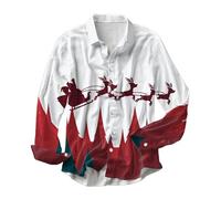 Hemd Herren Langarm Herbst Winter Weihnachten Thema Allover Print Kragen Festliches Freizeithemd Herren Langarm