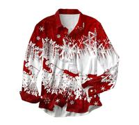 Hemd Herren Langarm Herbst Winter Weihnachten Thema Allover Print Kragen Festliches Freizeithemd Herren Langarm