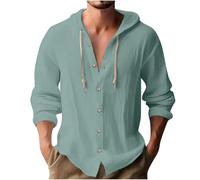 Hemd Herren Langarm Leinen Hemd Henley Modisch Einfarbig Sommerhemd Herren Freizeithemd Casual Rundhals Hoodie Sport Atmungsaktiv Kapuzen Button Down Leinenhemd Regular Fit Men Shirts