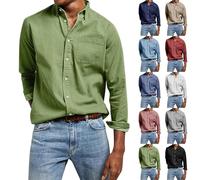 Hemd Herren Langarm Leinen Shirt Regular Fit Leinenhemd Reverskragen Freizeithemd Einfarbig mit Tasche Sommerhemd Knopfleiste Arbeitshemd Lockere Urlaubshemd Bequeme Strandhemd Casual Businesshemd