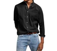 Hemd Herren Langarm Leinen Shirt Regular Fit Leinenhemd Reverskragen Freizeithemd Einfarbig mit Tasche Sommerhemd Knopfleiste Arbeitshemd Lockere Urlaubshemd Bequeme Strandhemd Casual Businesshemd