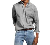 Hemd Herren Langarm Leinen Shirt Regular Fit Leinenhemd Reverskragen Freizeithemd Einfarbig mit Tasche Sommerhemd Knopfleiste Arbeitshemd Lockere Urlaubshemd Bequeme Strandhemd Casual Businesshemd