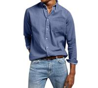 Hemd Herren Langarm Leinen Shirt Regular Fit Leinenhemd Reverskragen Freizeithemd Einfarbig mit Tasche Sommerhemd Knopfleiste Arbeitshemd Lockere Urlaubshemd Bequeme Strandhemd Casual Businesshemd