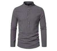 Hemd Herren Langarm Männer Retro Gestreiftes Druck Hemden Button Down Stehkragen Basic Langarmhemd Lässige Slim Fit Businesshemd Streifen Muster Freizeithemd Klassisches Herrenhemd Trachtenhemd
