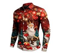 Hemd Herren Langarm Mit 3D Digitaldruck Weihnachtsmann Motiv Festliches Oberteil Perfekt Für Die Weihnachtszeit Herren Langarmshirt