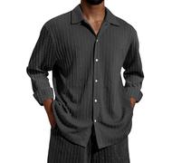 Hemd Herren Langarm Regular Fit Freizeithemd mit Streifen Sommerhemd Reverskragen Urlaubshemd Knopfleiste Hemden Casual Businesshemd Lockere Herrenhemden Einfarbig Strandhemd Oberteile