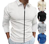 Hemd Herren Langarm Regular Fit Freizeithemd Waffelmuster Vintage Shirt mit Reissverschluss Langarmshirt Reverskragen Arbeitshemd Einfarbig Oberteile Lockere Herrenhemden Casual Sommerhemd