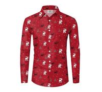 Hemd Herren Langarm Weihnachten, Weihnachtshemd Lustig Herren Hemden Bügelfrei Weihnachtshemden Casual Hemdjacke Weihnachts Thermohemd mit Weihnachtsmotive Herrenhemden
