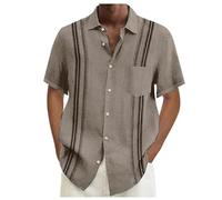 Hemd Herren Männer Button Down Shirt Kurzarm Hawaiian Shirt Blumen Druck Hawaiihemd Regular Fit Sommerhemd Freizeithemden Leicht Luftig Outdoor Strand Leinen Kurzarmhemd Herren B Khaki M