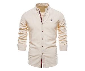 Hemd Herren Slim Fit Business Casual Stehkragen Langarm Modern Basic Regular Fit Herren Hemden Mit Knöpfen Frühling Und Einfarbig Einfache Herren Freizeithemden D-Khaki S