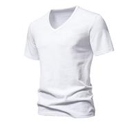 Hemd Herren Slim Fit Stretch Einfarbig V-Ausschnitt Kurzarm Sommer Kurzarm Herren Anzug, Weiß, Medium