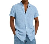 Hemd Herren Sommer Hemd Herren Neuer Cardigan Mit Reverskragen Knopfleiste Und Kurzen Ärmeln Strukturierter Oberfläche Einfarbig Modisches Oberteil (Modelljahr 2026) Kurz Leinen (Light Blue M)