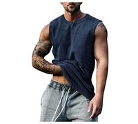 Hemd Herren Tank Top Herren Sommer Polo Shirt Einfarbig Baumwolle ÄRmelloses Henley Shirt Mit Knopfleiste Locker V-Ausschnitt ÄRmellos Button Down Tank Tops Unterhemden Herren Weiss ( Marine , Xl )