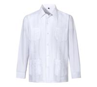 Hemd Langarm Herren Guayabera Langarm Button Up Cuban Beach Casual Besticktes Oberhemd Schwarzes Hemd (White, XXXXL)