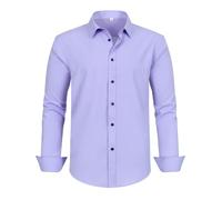 Hemd Langarm Herren-Stretchhemd mit bequemer Passform, entspannte Passform, Freizeitkleidung, formelles Businesshemd, atmungsaktiver Stoff Schwarzes Kurzarm Hemd Herren (Light Purple, 9XL)
