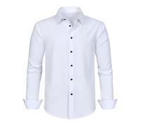 Hemd Langarm Herren-Stretchhemd mit bequemer Passform, entspannte Passform, knitterfrei, Freizeitkleidung, formelles Businesshemd, atmungsaktiver Stoff Schwarzes Kurzarm Hemd Herren (White, 9XL)