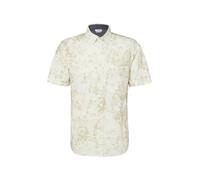 Kurzarmhemd S.OLIVER, Herren, Gr. M, N-Gr, ecru beige aop, Web, Obermaterial: 97% Baumwolle, 3% Elasthan, geblümt, normal hüftbedeckend, Rundhals, abgesteppte Kante, Hemden, mit Allover-Print (5573803