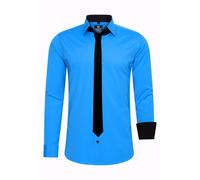 Langarmhemd RUSTY NEAL, Herren, Gr. M, EURO-Größen, blau (petrol), 60% Baumwolle, 37% Polyester, 3% Elasthan, unifarben, casual, Langarm, Hemden, mit Krawatte (89625836-M) petrol