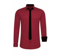 Langarmhemd RUSTY NEAL, Herren, Gr. S, EURO-Größen, rot (bordeaux), 60% Baumwolle, 37% Polyester, 3% Elasthan, unifarben, casual, Langarm, Hemden, mit Krawatte (58630160-S) bordeaux