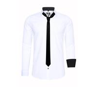 Rusty Neal Herren-Hemd Premium Slim Fit Langarm Stretch Kontrast Hemd mit Krawatte Business-Hemden Outfit Freizeithemd Set 44_99, Größe:4XL, Farbe:Weiß/Schwarz
