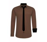 Langarmhemd RUSTY NEAL, Herren, Gr. 5XL, EURO-Größen, braun, 60% Baumwolle, 37% Polyester, 3% Elasthan, unifarben, casual, Langarm, Hemden, mit Krawatte (66018114-5XL) braun