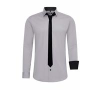 Langarmhemd RUSTY NEAL, Herren, Gr. S, EURO-Größen, grau, 60% Baumwolle, 37% Polyester, 3% Elasthan, unifarben, casual, Langarm, Hemden, mit Krawatte (51924238-S) grau