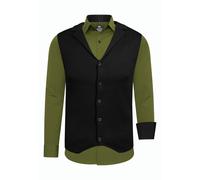 Langarmhemd RUSTY NEAL, Herren, Gr. XXXL, EURO-Größen, grün (khaki), 60% Baumwolle, 37% Polyester, 3% Elasthan, mehrfarbig, casual, Langarm, Hemden, inklusive Langarmhemd und Weste (97222738-XXXL) kha