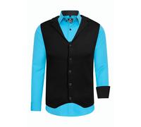 Rusty Neal Herren-Hemd Weste Premium Slim Fit Langarm Stretch Kontrast Hemd Business-Hemden Freizeithemd Set, Größe:6XL, Farbe:Türkis
