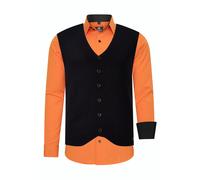 Langarmhemd RUSTY NEAL, Herren, Gr. L, EURO-Größen, orange (orange, schwarz), 60% Baumwolle, 37% Polyester, 3% Elasthan, unifarben, Hemden, mit Weste (88654933-L) orange, schwarz