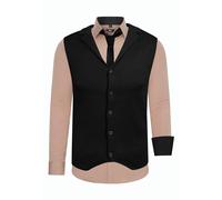 Langarmhemd RUSTY NEAL, Herren, Gr. L, EURO-Größen, beige, 60% Baumwolle, 37% Polyester, 3% Elasthan, mehrfarbig, casual, ohne Ausschnitt, Langarm, Hemden, bestehend aus Hemd, Weste und Krawatte (9569