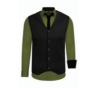Langarmhemd RUSTY NEAL, Herren, Gr. M, EURO-Größen, grün (khaki), 60% Baumwolle, 37% Polyester, 3% Elasthan, mehrfarbig, casual, ohne Ausschnitt, Langarm, Hemden, bestehend aus Hemd, Weste und Krawatt