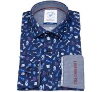 Hemd - Modern Fit - Print - Schach - dunkelblau A Fish Named Fred
