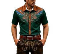 Hemd Oktoberfest Herren, Trachtenhemd Herren Slim Fit Kurzarm Atmungsaktiv | Robustes Kurzarmhemd mit Westernprint im Cowboy-Stil
