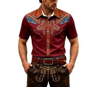 Hemd Oktoberfest Herren, Trachtenhemd Herren Slim Fit Kurzarm Atmungsaktiv | Robustes Kurzarmhemd mit Westernprint im Cowboy-Stil