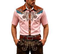 Hemd Oktoberfest Herren, Trachtenhemd Herren Slim Fit Kurzarm Atmungsaktiv | Robustes Kurzarmhemd mit Westernprint im Cowboy-Stil