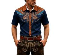 Hemd Oktoberfest Herren, Trachtenhemd Herren Slim Fit Kurzarm Atmungsaktiv | Robustes Kurzarmhemd mit Westernprint im Cowboy-Stil