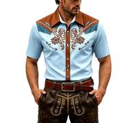 Hemd Oktoberfest Herren, Trachtenhemd Herren Slim Fit Kurzarm Atmungsaktiv | Robustes Kurzarmhemd mit Westernprint im Cowboy-Stil