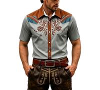 Hemd Oktoberfest Herren, Trachtenhemd Herren Slim Fit Kurzarm Atmungsaktiv | Robustes Kurzarmhemd mit Westernprint im Cowboy-Stil