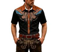 Hemd Oktoberfest Herren, Trachtenhemd Herren Slim Fit Kurzarm Atmungsaktiv | Robustes Kurzarmhemd mit Westernprint im Cowboy-Stil