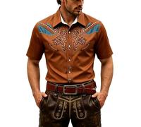 Hemd Oktoberfest Herren, Trachtenhemd Herren Slim Fit Kurzarm Atmungsaktiv | Robustes Kurzarmhemd mit Westernprint im Cowboy-Stil