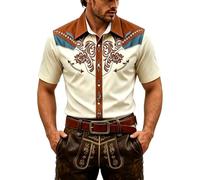 Hemd Oktoberfest Herren, Trachtenhemd Herren Slim Fit Kurzarm Atmungsaktiv | Robustes Kurzarmhemd mit Westernprint im Cowboy-Stil