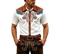 Hemd Oktoberfest Herren, Trachtenhemd Herren Slim Fit Kurzarm Atmungsaktiv | Robustes Kurzarmhemd mit Westernprint im Cowboy-Stil