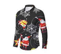 Hemd Weihnachten Herren Lustig, Weihnachtshemd Langarm Hemden Herren Hässlich Weihnachtshemden Komfort Hemdjacke Weihnachts Thermohemd mit Santa Aufdruck Umlegekragen Herrenhemden für Silvester